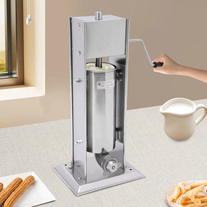Churro Maker Machine 5L Stainless Steel Homemade Vertical Chocolate Caramel Filling Kitchen Machine with 6 Nozzles & 2 Speed