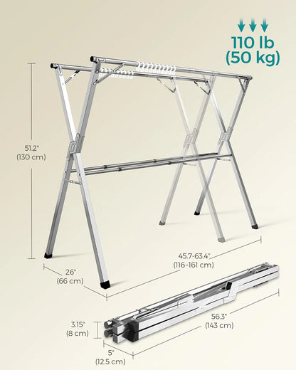 Clothes Drying Rack Heavy-Duty Laundry Drying Rack 45.7-63.4 Inches Extendable Foldable Freestanding Airer Stainless Steel for I