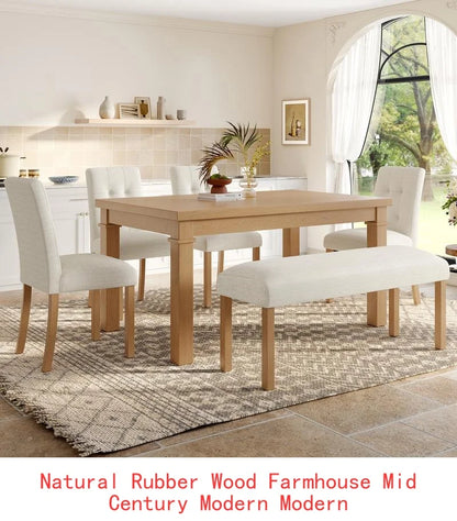 6-Piece Modern Dining Set, Rectangular Kitchen Table with 4 Upholstered Chairs & Bench, Ideal for Dining & Living Room