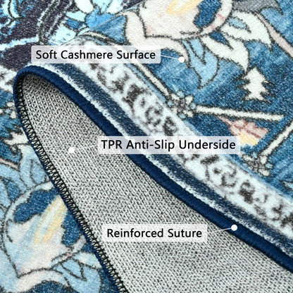 Faux Cashmere Vintage Floral  Soft Accent Area Rug, Low Pile for Living Room Bedroom