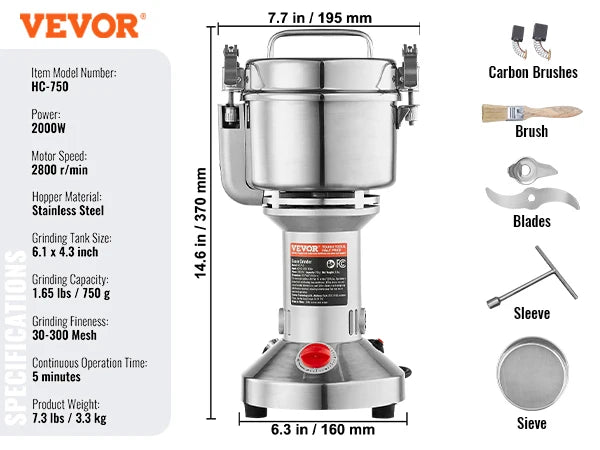150-2500g Electric Grain Mill Grinder