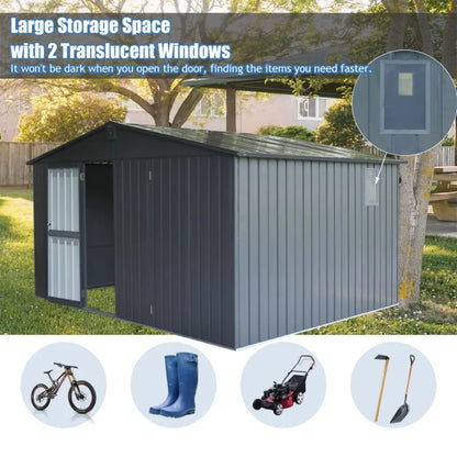 Backyard Storage Shed 11' x 12.5' with Galvanized Steel Frame and Windows Outdoor Garden Shed Metal Utility Tool Storage Room w