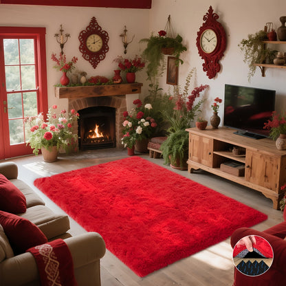Fluffy Soft Shaggy Non-Slip Red Rugs For Living Room/Bedroom/Nursery