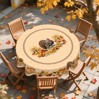 Fall Thanksgiving tablecloth with turkey, pumpkin and sunflower pattern, rectangular and round autumn harvest tablecloths