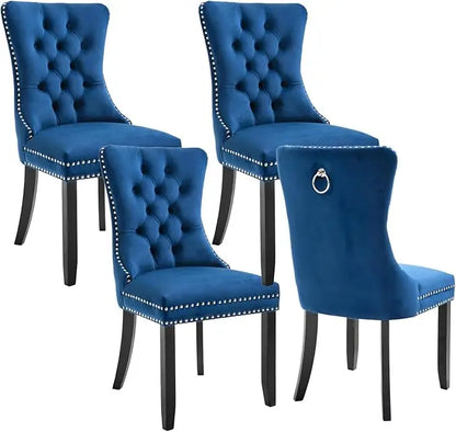 Velvet Upholstered Dining Chairs Set of 4 Wingback Kitchen Room Black Accent Chairs 4PC Solid Wood Leg