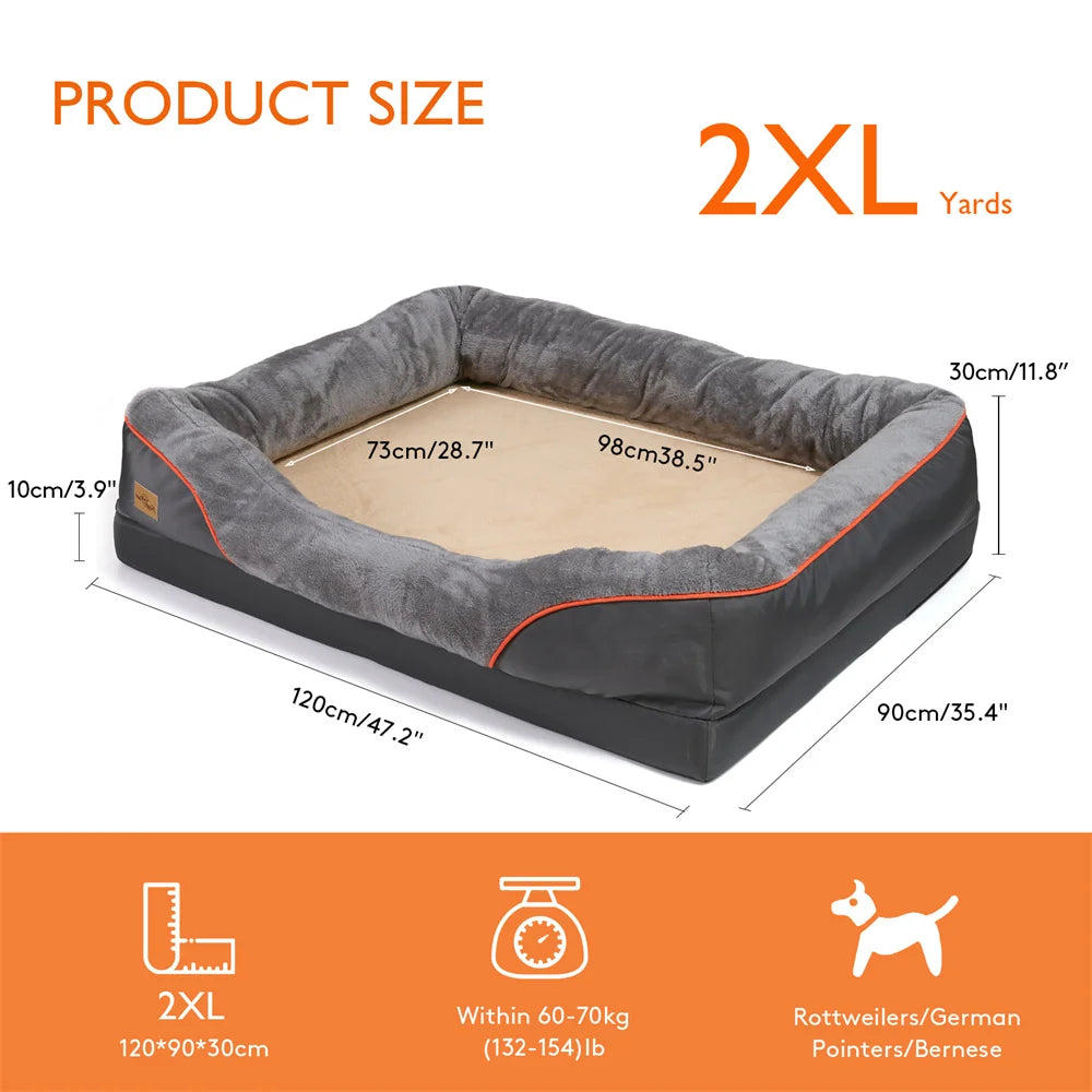Jumbo Large Orthopedic Dog Bed Memory Foam Pet Sofa Couch Waterproof Elevated Cushion  Removable Cover