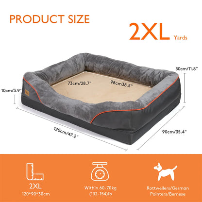 Jumbo Large Orthopedic Dog Bed Memory Foam Pet Sofa Couch Waterproof Elevated Cushion  Removable Cover