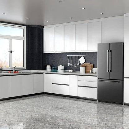 French Door Refrigerator with Installed Ice Maker and Bottom Freezer Adjustable Electrical Thermostat Control