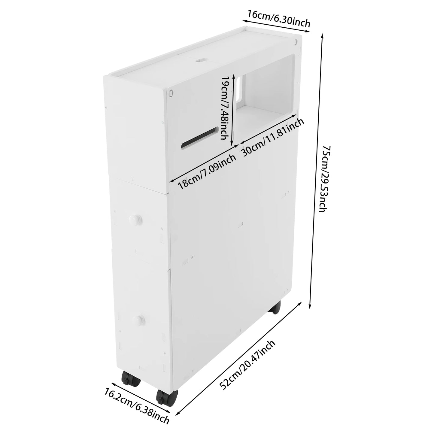 Bathroom Storage Cabinet, Narrow Floor Storage Cabinet, Storage Cabinet with Drawers 50kg Load-bearing Capacity