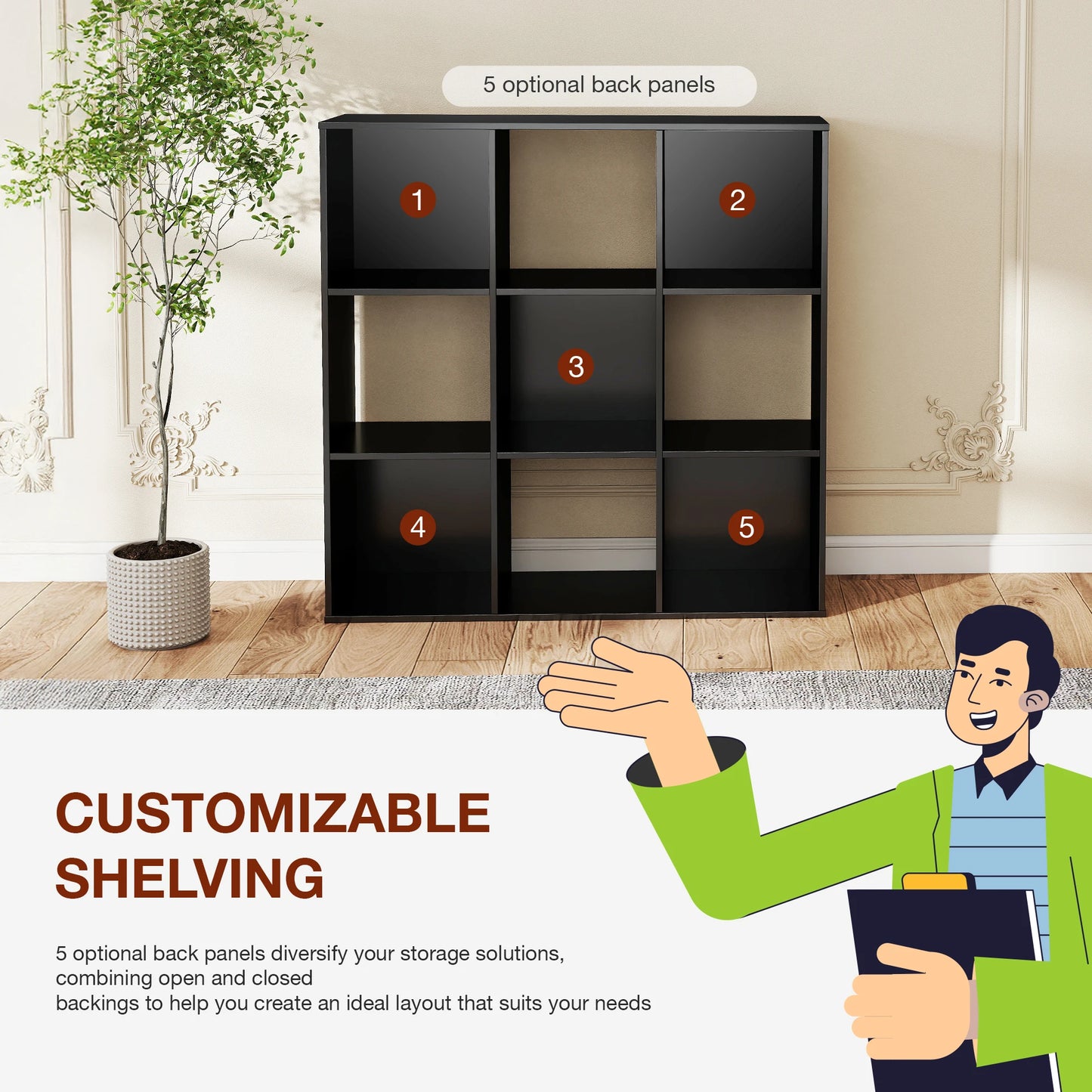 9 Cube Storage Organizer Wooden Shelf Bookcase Open Bookshelf for Living Room and Home Office Display Storage Bookcase