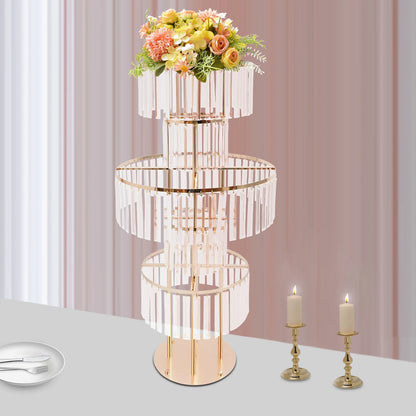 5 Tiers Gold Wedding Centerpieces Flower Stand Vase Centerpiece Acrylic Flower Stand with Hanging Acrylic
