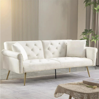 71 inches Convertible Futon Sofa Bed, Modern Reclining Futon , 2 Pillows Sleeper Sofa for Living Room