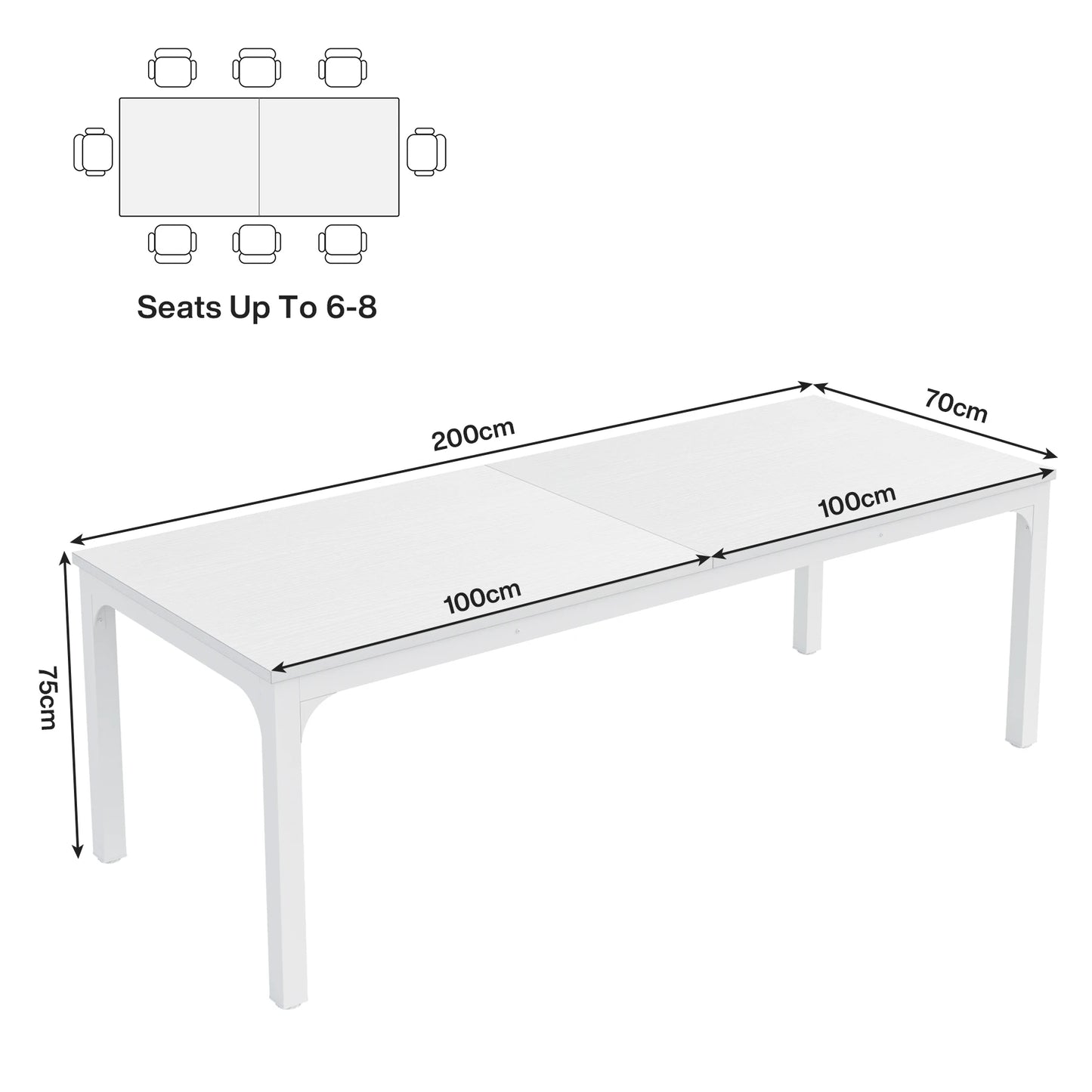 Dining Table for 6-8 People, 200cm Large Narrow Long Rectangular Kitchen Dinner Table, Rustic Wood Dining Table