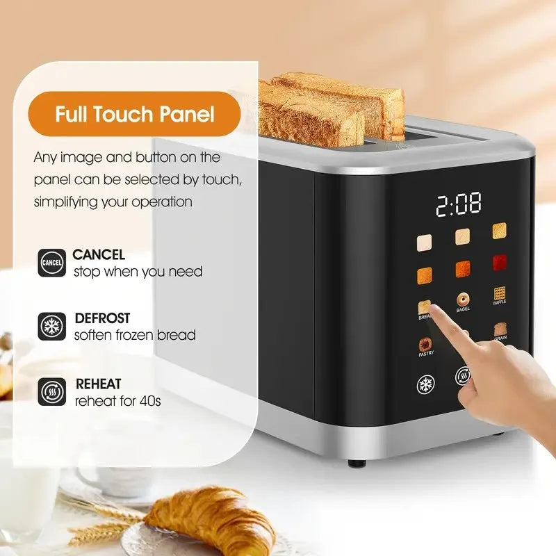 Smart Digital Bread Toaster with Touch Screen LCD Display  6 Bread Types  6 Shade Settings, 1.5" Wide Slot