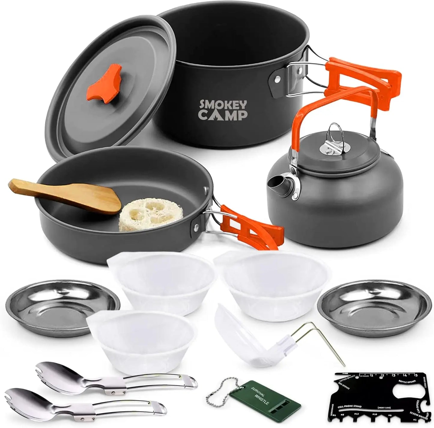 Camping Cookware Mess Kit Set with Stove - Backpacking Camping Pots and Pans Set All in One Non-Stick Camping Cooking Set