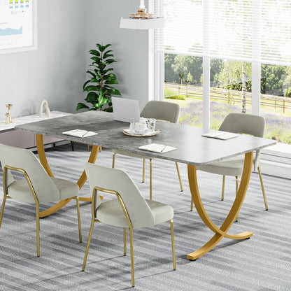 63" Modern Dining Table Kitchen Table with Faux Marble Top