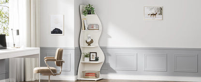 Modern 5-Tier Corner Bookshelf, Stylish Corner Bookcase Storage Rack Plant Stand with Unique Shape for Living Room, Home Office