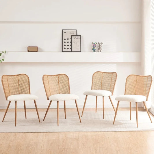 Rattan Dining Chairs Set of 4, Modern Cane Back Chairs