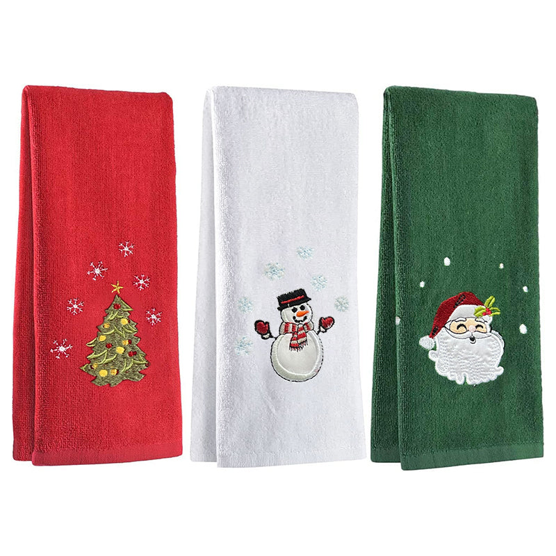 New Year Towel Classic Solid Xmas Tree/Snowman/Santa Claus Embroidery Bath Towel 45x30cm Christmas Hand Towels Set