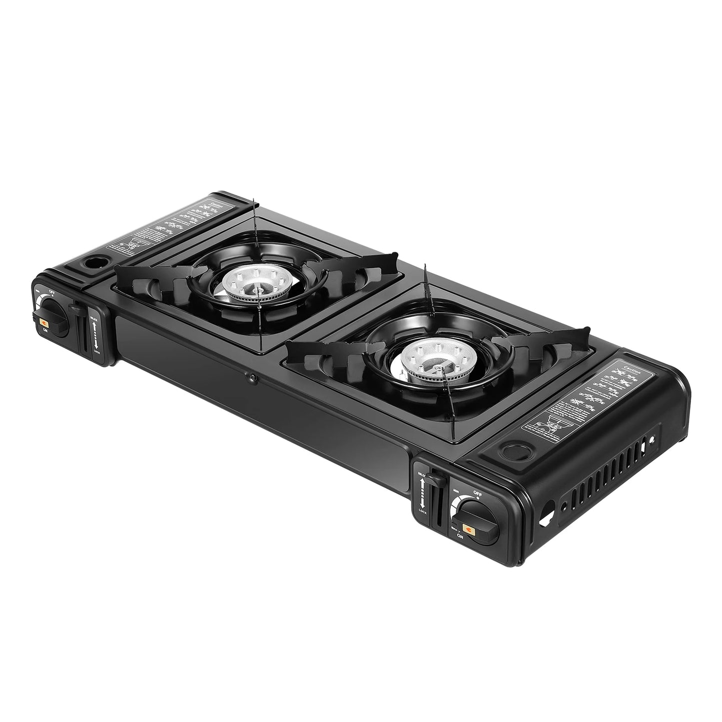 2in1 2-Burner Portable Camping Stove, Butane Camping Stove Kit w/Baking Pan and Carrying Case, Auto Ignition Camping Burner LPG