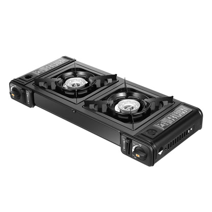 2in1 2-Burner Portable Camping Stove, Butane Camping Stove Kit w/Baking Pan and Carrying Case, Auto Ignition Camping Burner LPG