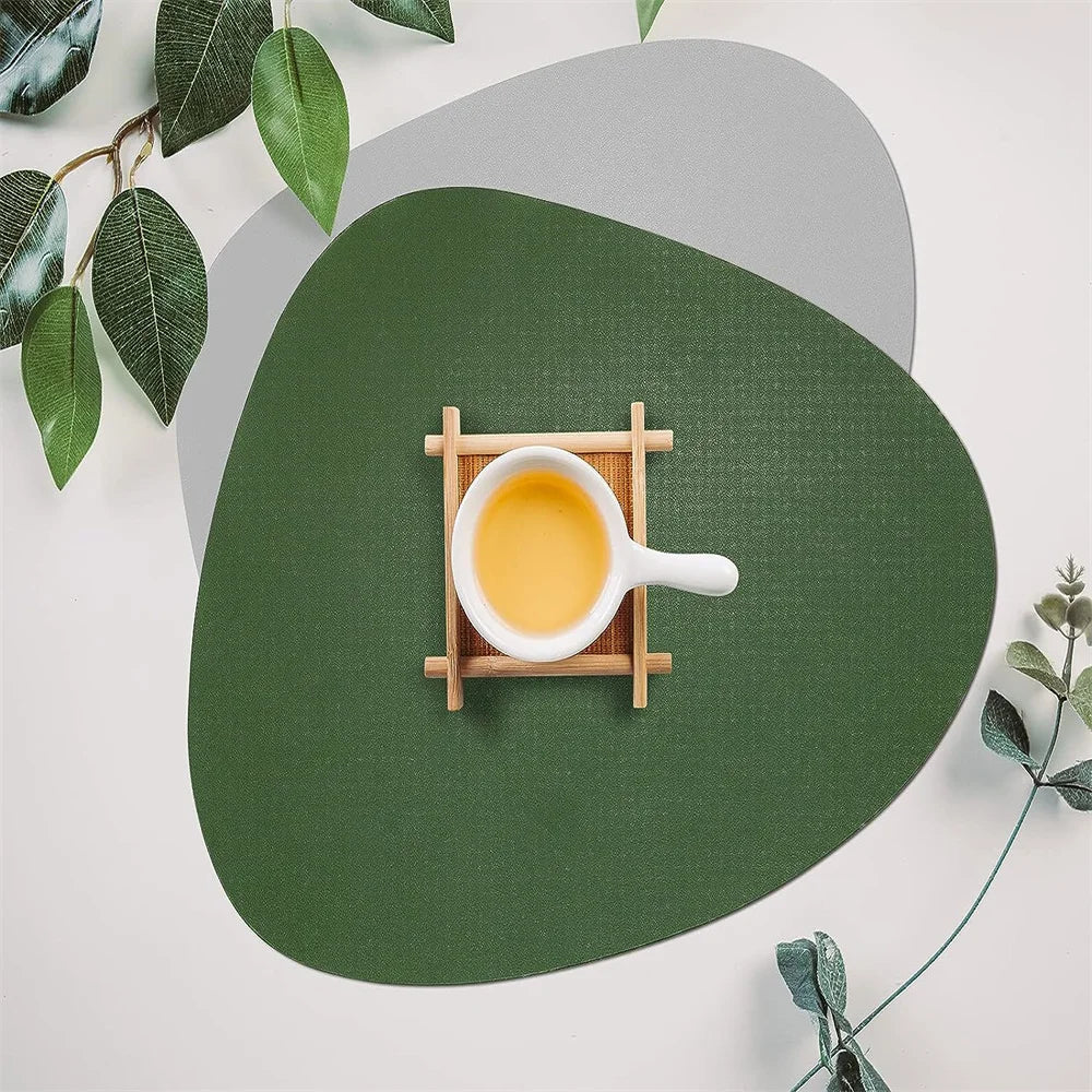 Irregular Shape PU Leather Placemats Set Oil-Proof Waterproof Dual-Sided Place Mats for Kitchen Bistro Tables Bars Coffee Shops