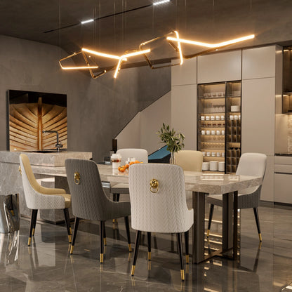 Modern PU Leather Set of 2 Dining Chairs with Metal Legs High Tufted Back Lion Head Pull Ring