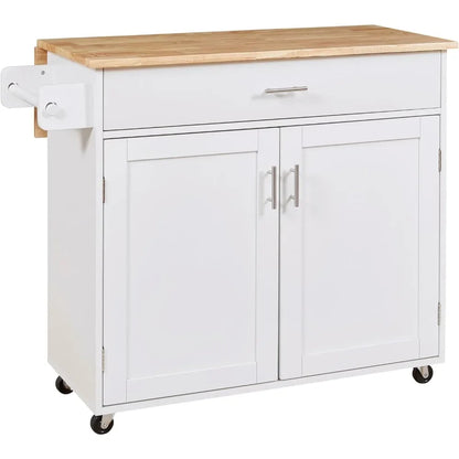 Small Kitchen Island Cart on Wheels with Drop Leaf Countertop, Mobile Kitchen Cat with Internal Storage Rack, Spacious Drawer