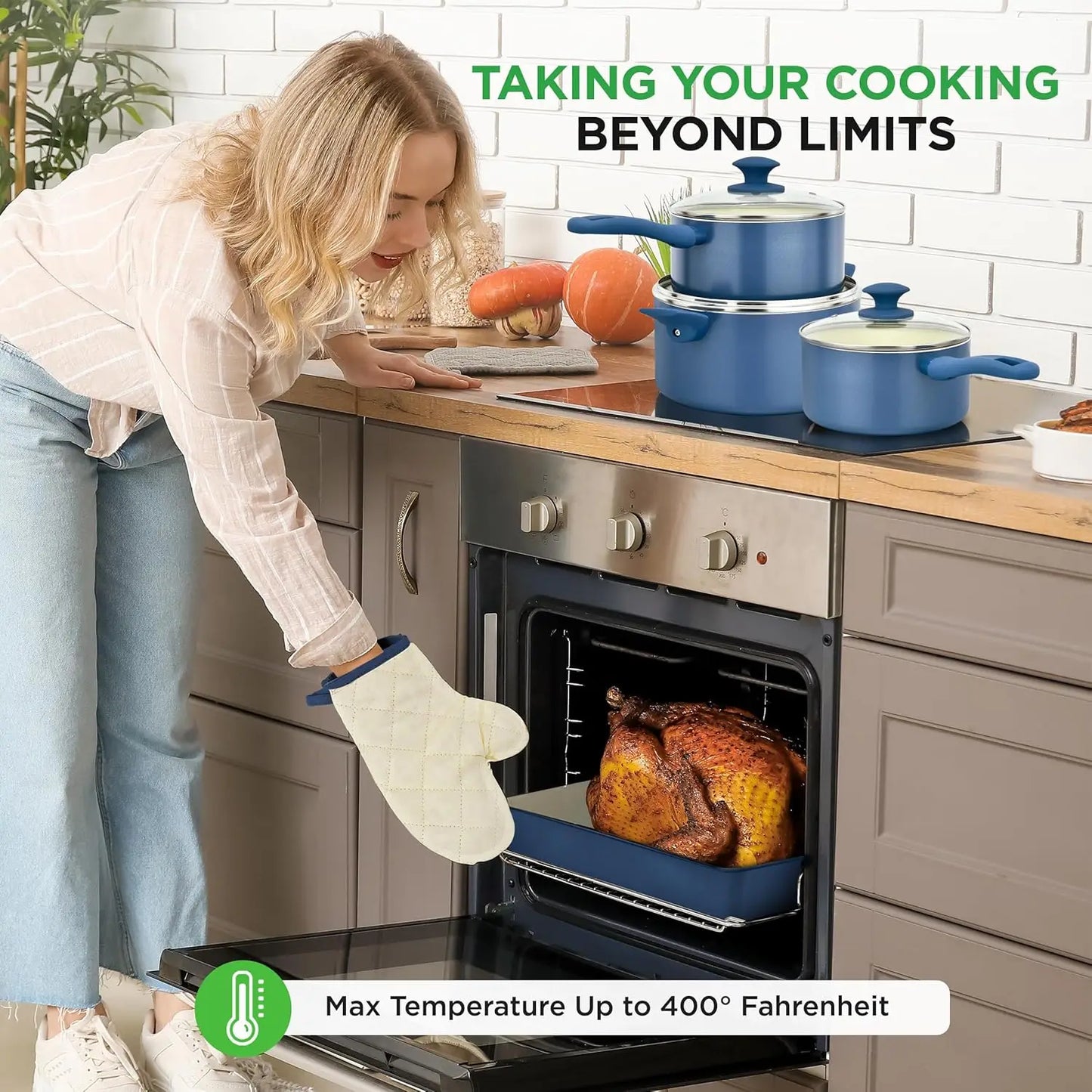 54 Piece Professional Grade Complete Home Kitchen Cookware Set, Ceramic Non-Stick Bakeware, Pots and Pans Kit,