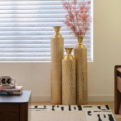 Tall Gold Metal Vase Set of 3