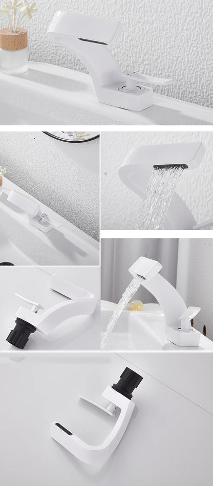 Bathroom Deck Mounted Basin Faucet Black Sink Tap Single Hole Water Tap Hot and Cold Mixer Faucet