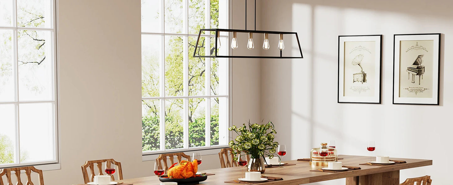 63-inch Dining Table for 4-6, Farmhouse Kitchen Table with Large Tabletop, Rectangular