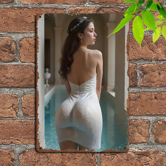 Vintage Bride Metal Wall Art Sign - Elegant 8x12 Inch Tin Decor for Home, Bar, Kitchen, Perfect Gift for All Occasions