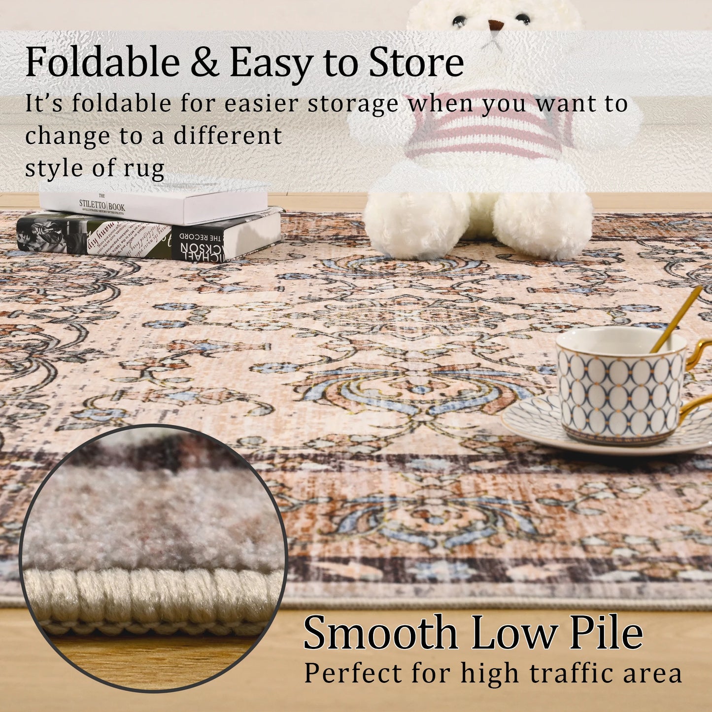 Vintage Area Rugs Low Pile Machine Washable