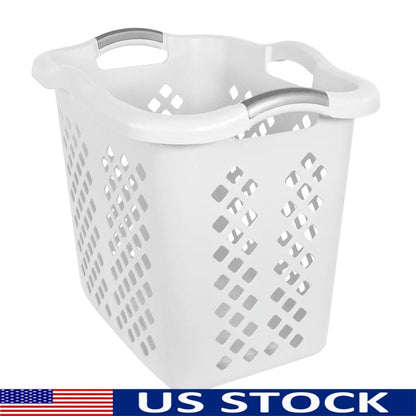 2 Bushel Plastic Laundry Basket Hamper with 4 Handles Breathable Ventilation Durable