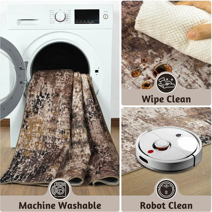 Living Room Area Rugs Soft Large Modern Abstract Area Rug, Vintage Machine Washable Non Slip Carpet , Low Pile Rugs