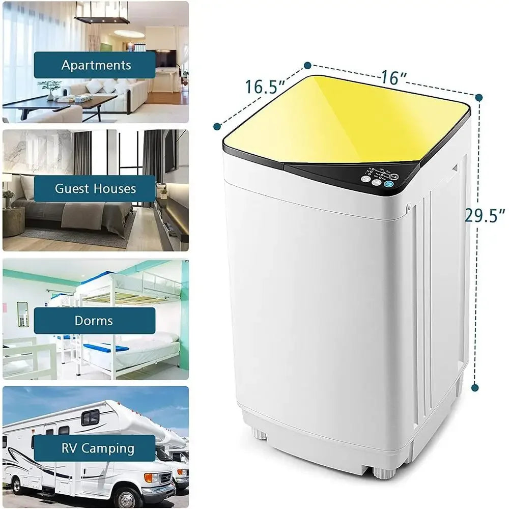 Full Automatic Portable Washing Machine Compact Laundry Washer Spin Dryer with Barrel Light Drain Pump Ideal Apartments