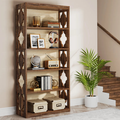 6-Tier Bookcase, 71 Inches Industrial Bookshelves and Bookcases, Floor Standing 5 Shelf Display Storage Shelves
