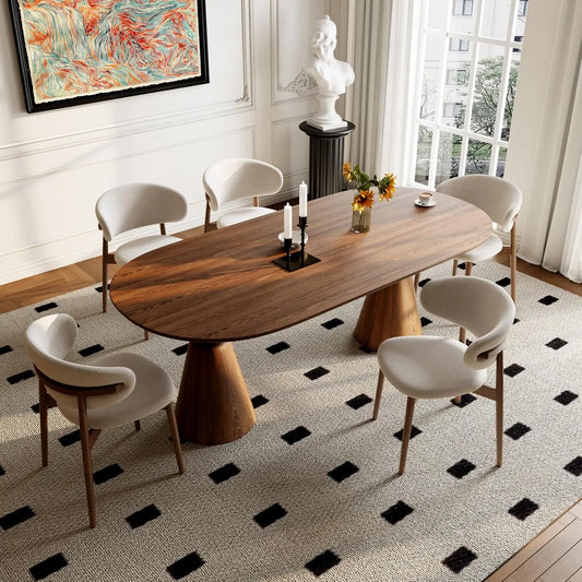 Solid Wood Dining Chairs Set of 2, Modern Upholstered Dining Chair with Curved Backrest, Natural Wood Legs