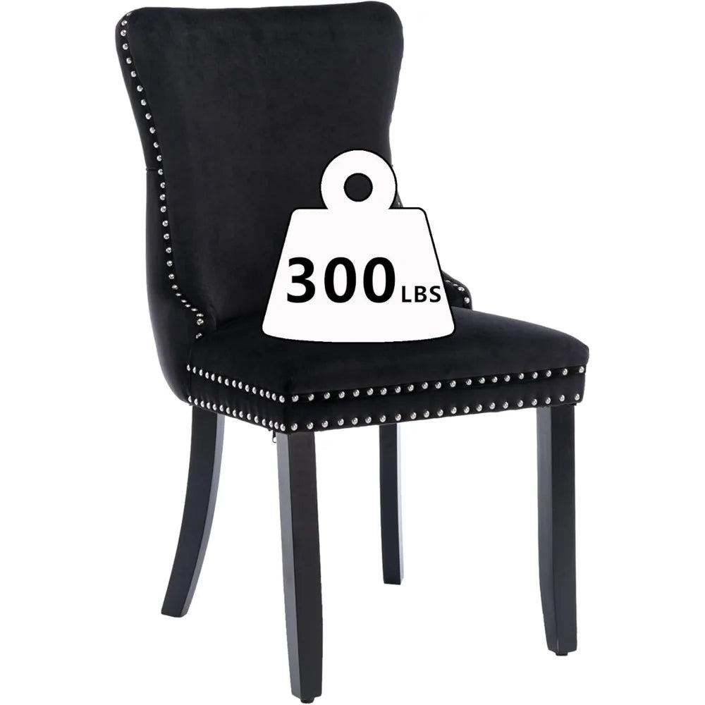 Velvet Upholstered Dining Chairs Set of 4 Wingback Kitchen Room Black Accent Chairs 4PC Solid Wood Leg