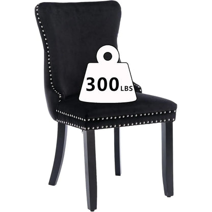 Velvet Upholstered Dining Chairs Set of 4 Wingback Kitchen Room Black Accent Chairs 4PC Solid Wood Leg