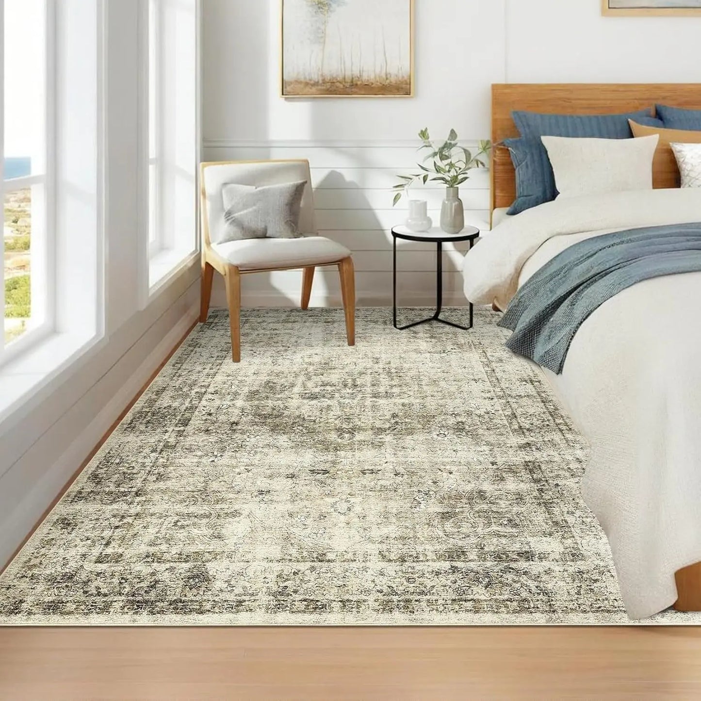 Washable Area Rug Stain-Resistant Throw Rug Indoor Carpet with Non-Slip Backing Foldable Floor Cover for Living Room, Bedroom