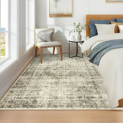 Washable Area Rug Stain-Resistant Throw Rug Indoor Carpet with Non-Slip Backing Foldable Floor Cover for Living Room, Bedroom