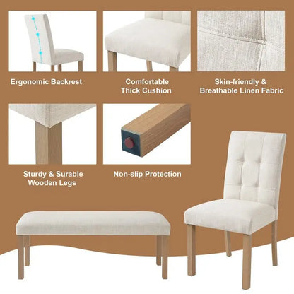 6-Piece Modern Dining Set, Rectangular Kitchen Table with 4 Upholstered Chairs & Bench, Ideal for Dining & Living Room