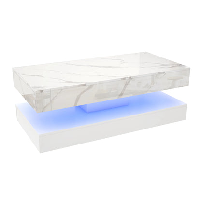 Modern Stylish Coffee Table with LED lights, Double-Layer Design for Living Room Coffee Table with 2 Storage Drawers