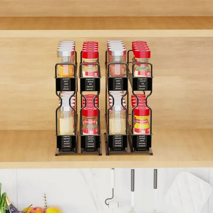 2-Tier Spice Rack Slide Out Wire Basket Drawer Organizer, Black