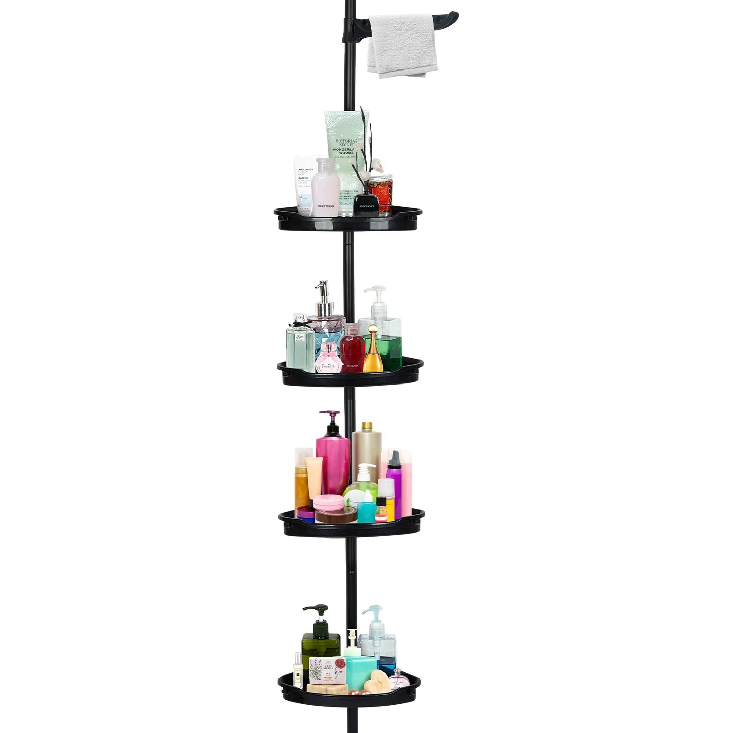 Corner Shower Caddy with Tension Pole 4-Tier Adjustable Shelves Bathroom Storage Organizer with Rubber Pad