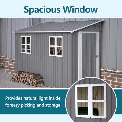 4x10 FT Galvanized Steel Outdoor Shed – Weatherproof Lockable Storage for Tools, Bikes & Pets w/Sloping Roof & Window