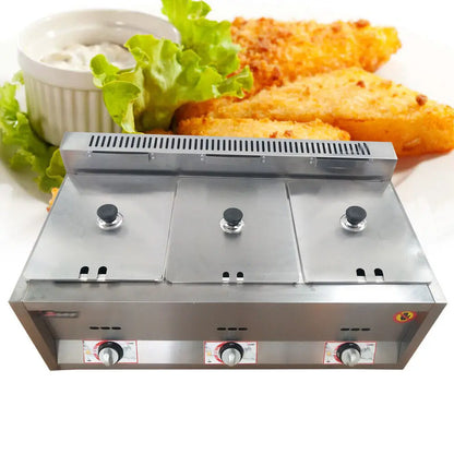 3 Pan Gas Fryer Catering Food Warmer Steam Table Buffet Restaurant 3 Well Deep Fryer Home Kitchen Use