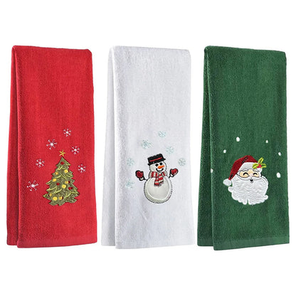 New Year Towel Classic Solid Xmas Tree/Snowman/Santa Claus Embroidery Bath Towel 45x30cm Christmas Hand Towels Set